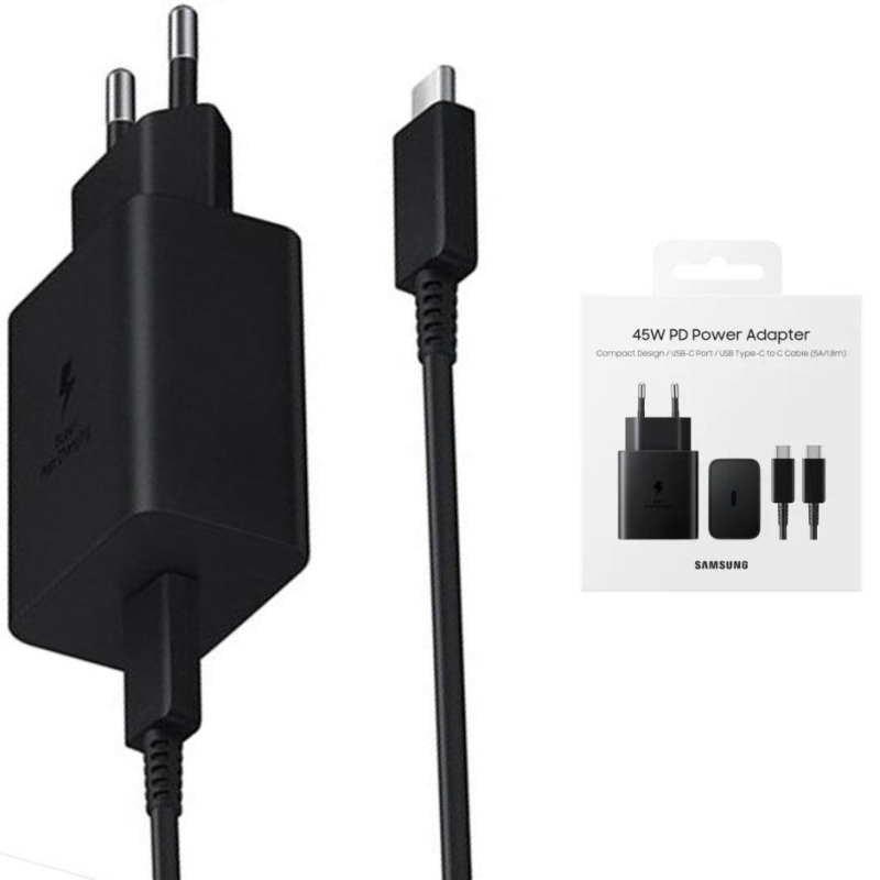 Kit Alimentatore 45W + Cavo dati (Blister - Type-C/Type-C - Nero)